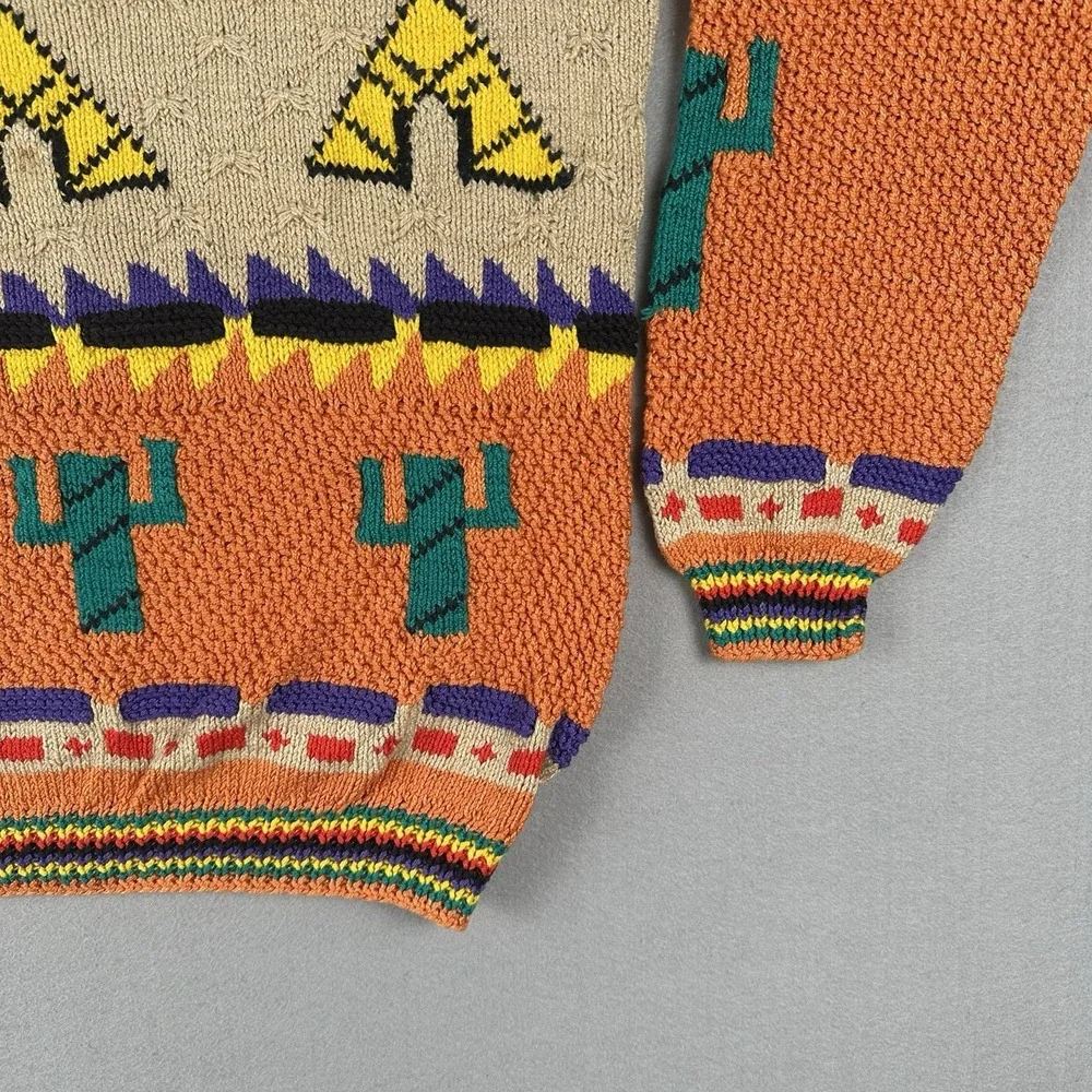 Vintage Alfonso Pozo Sweater Men's Large‎ Southwestern Cactus Teepee Novelty
